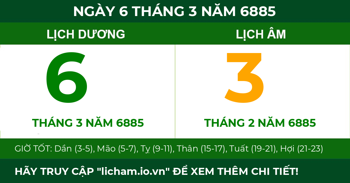 lịch âm ngày 6 tháng 3 năm 6885
