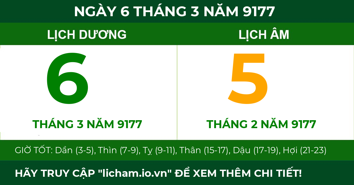 lịch âm ngày 6 tháng 3 năm 9177