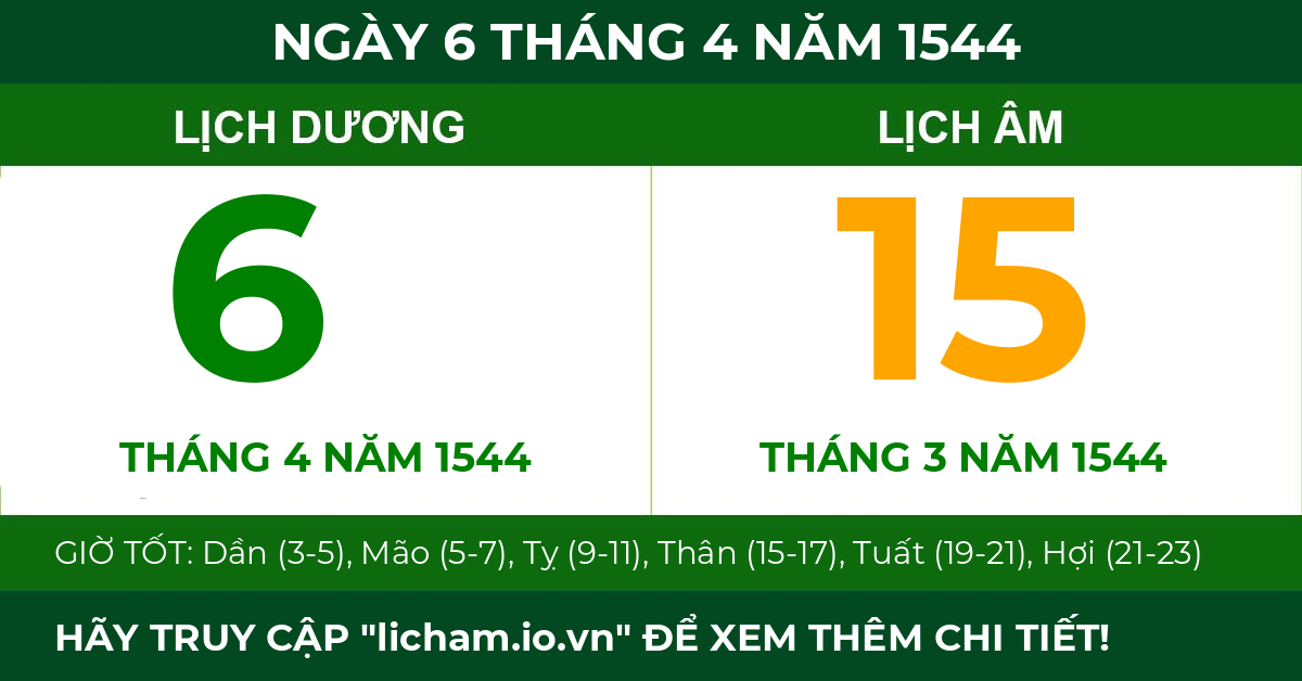 lịch âm ngày 6 tháng 4 năm 1544