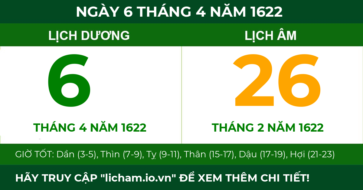 lịch âm ngày 6 tháng 4 năm 1622