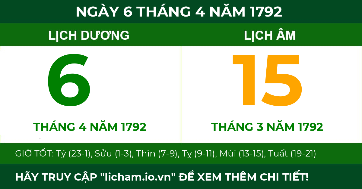 lịch âm ngày 6 tháng 4 năm 1792