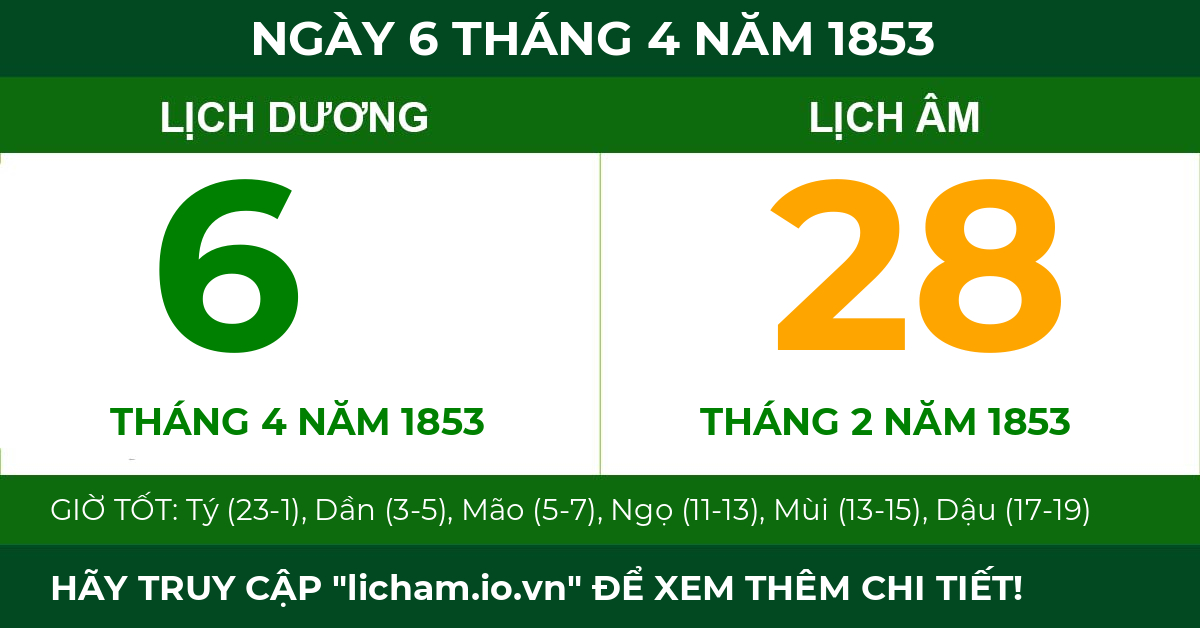 lịch âm ngày 6 tháng 4 năm 1853