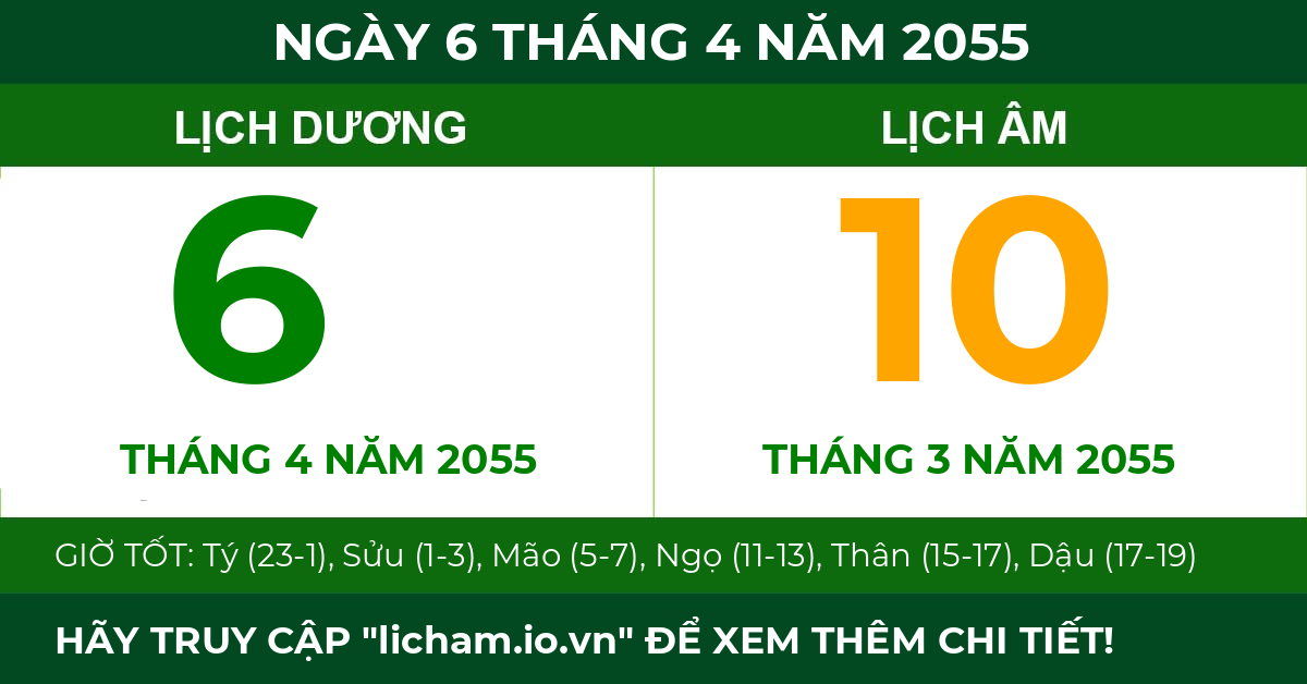 lịch âm ngày 6 tháng 4 năm 2055