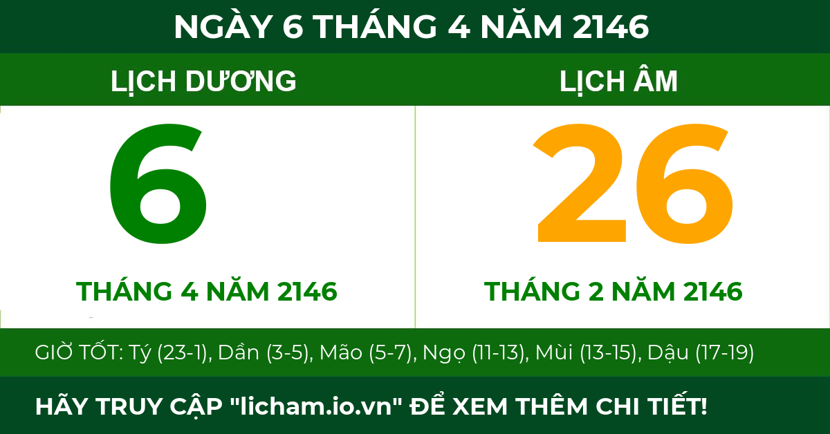 lịch âm ngày 6 tháng 4 năm 2146