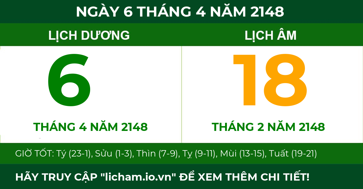 lịch âm ngày 6 tháng 4 năm 2148