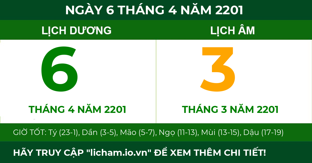 lịch âm ngày 6 tháng 4 năm 2201