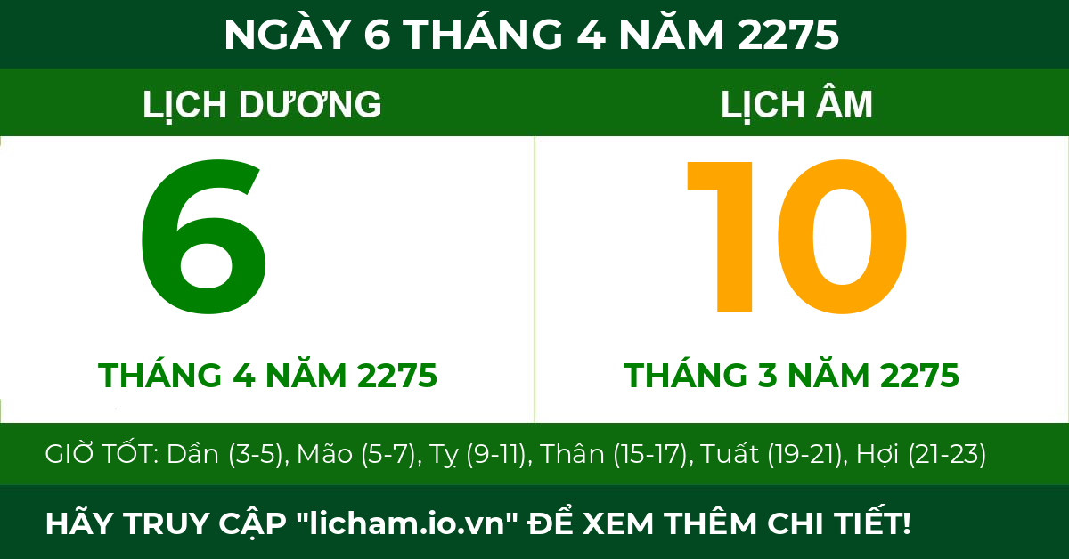 lịch âm ngày 6 tháng 4 năm 2275