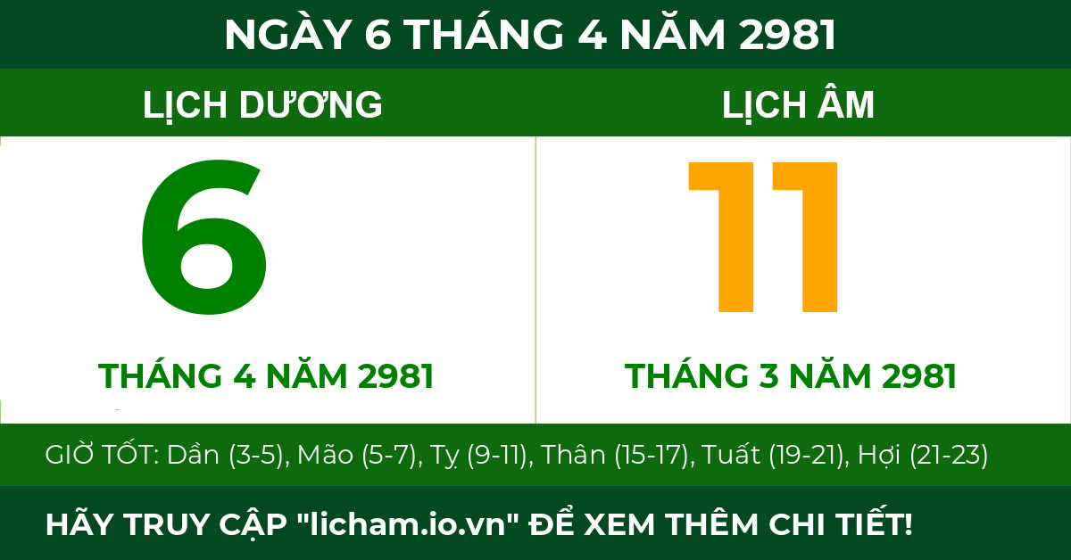 lịch âm ngày 6 tháng 4 năm 2981