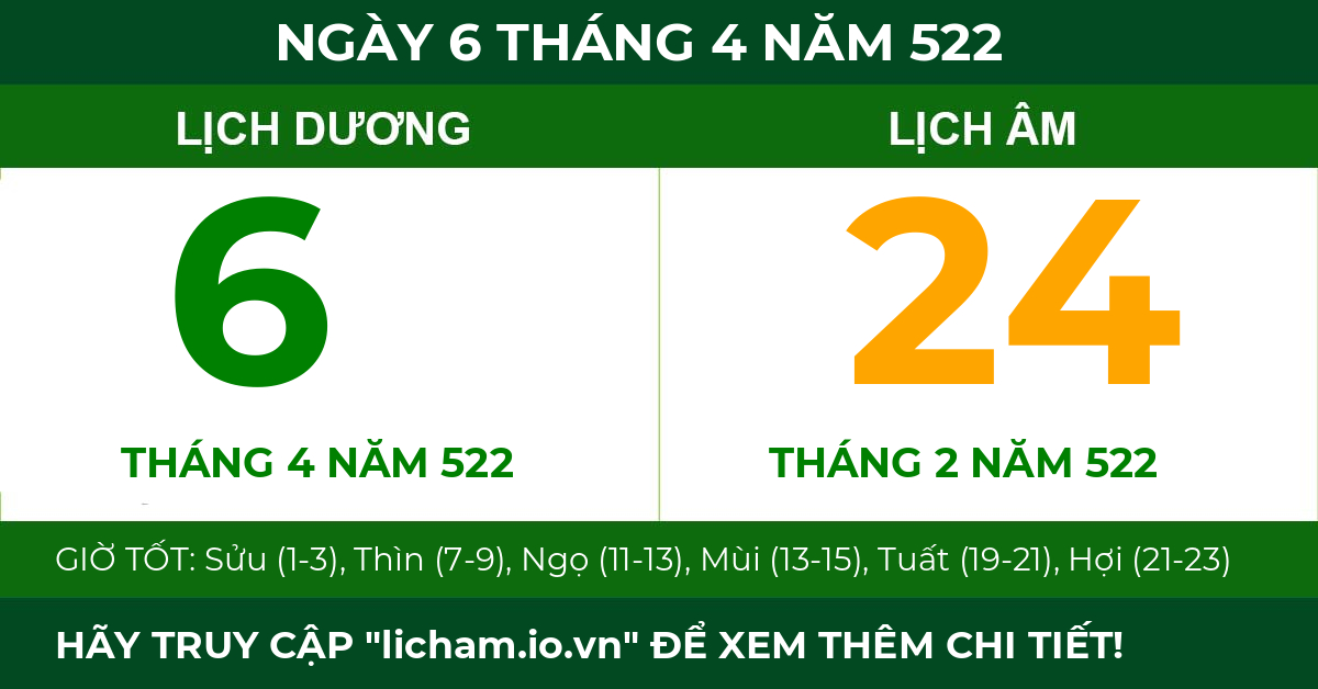 lịch âm ngày 6 tháng 4 năm 522
