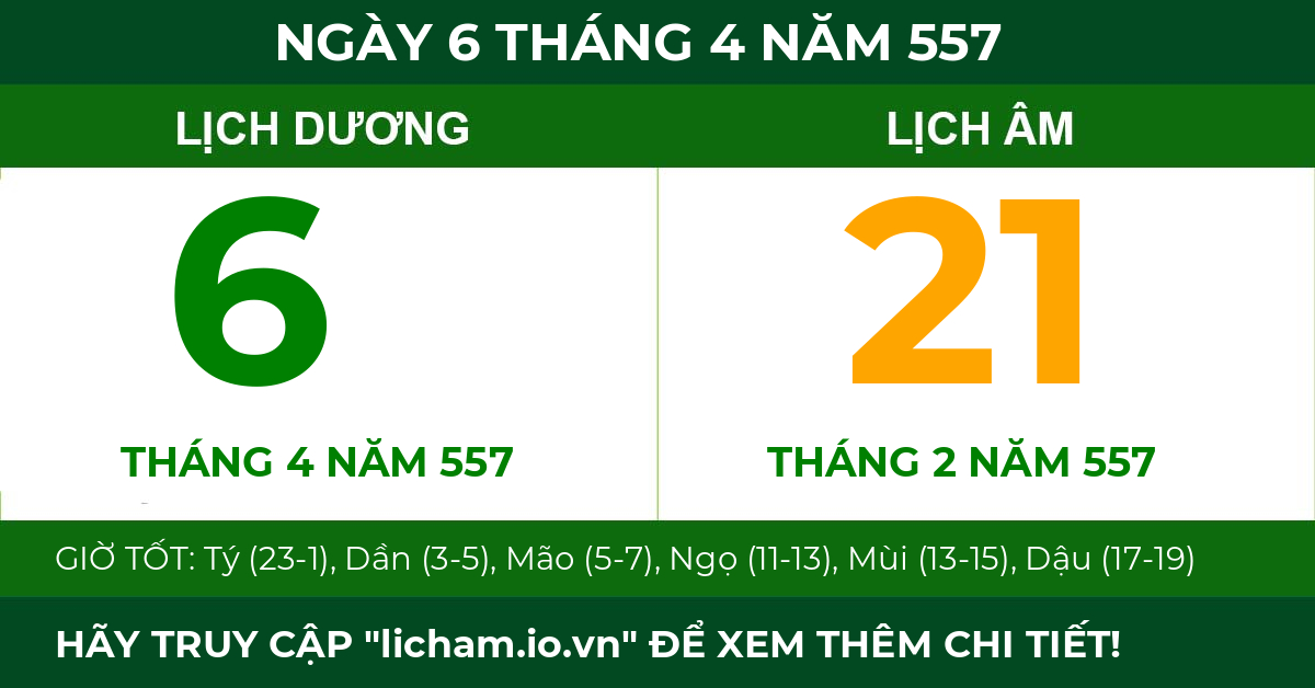 lịch âm ngày 6 tháng 4 năm 557