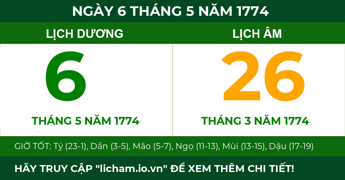 lịch âm ngày 6 tháng 5 năm 1774