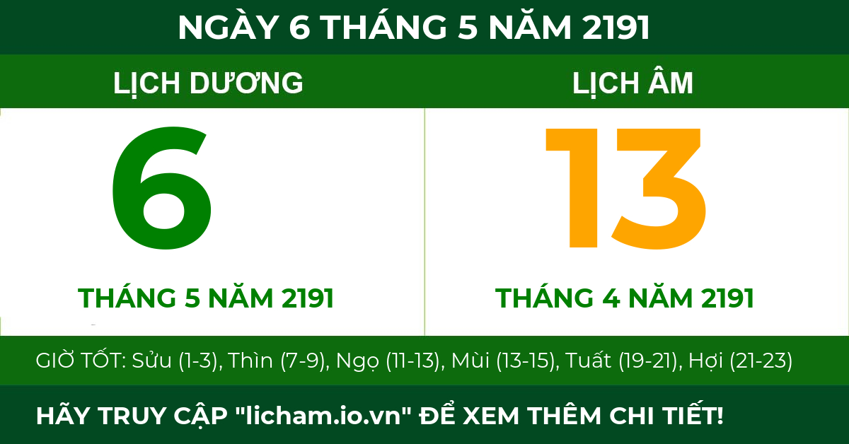 lịch âm ngày 6 tháng 5 năm 2191