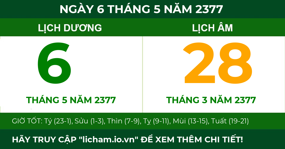 lịch âm ngày 6 tháng 5 năm 2377
