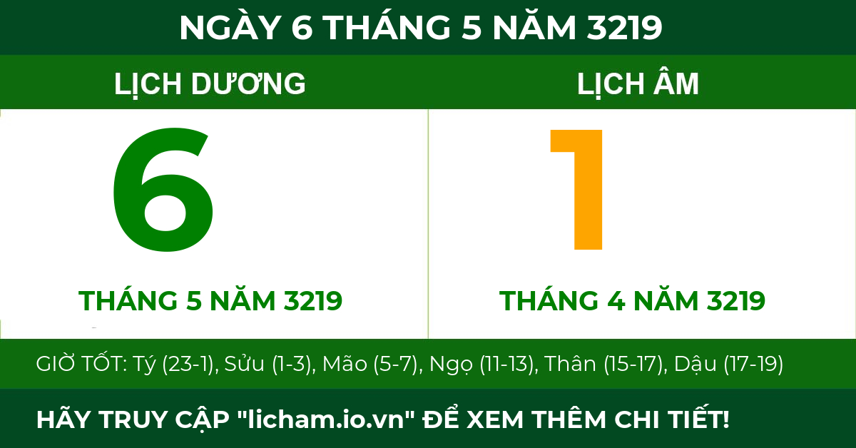 lịch âm ngày 6 tháng 5 năm 3219