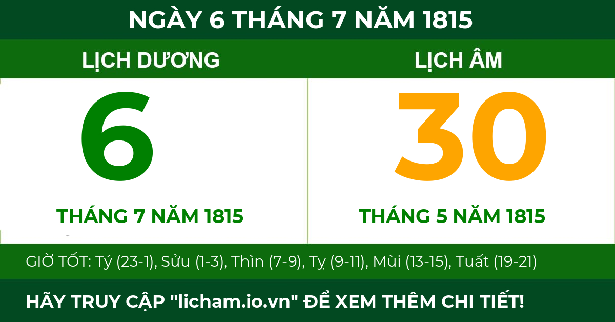 lịch âm ngày 6 tháng 7 năm 1815