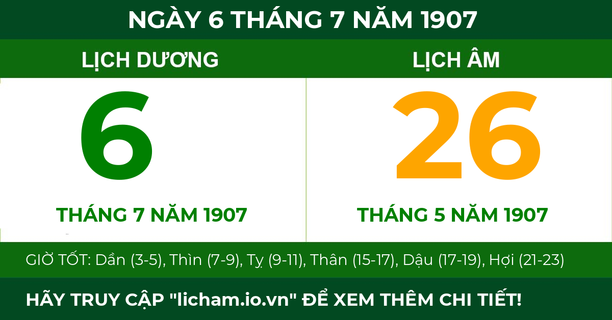 lịch âm ngày 6 tháng 7 năm 1907