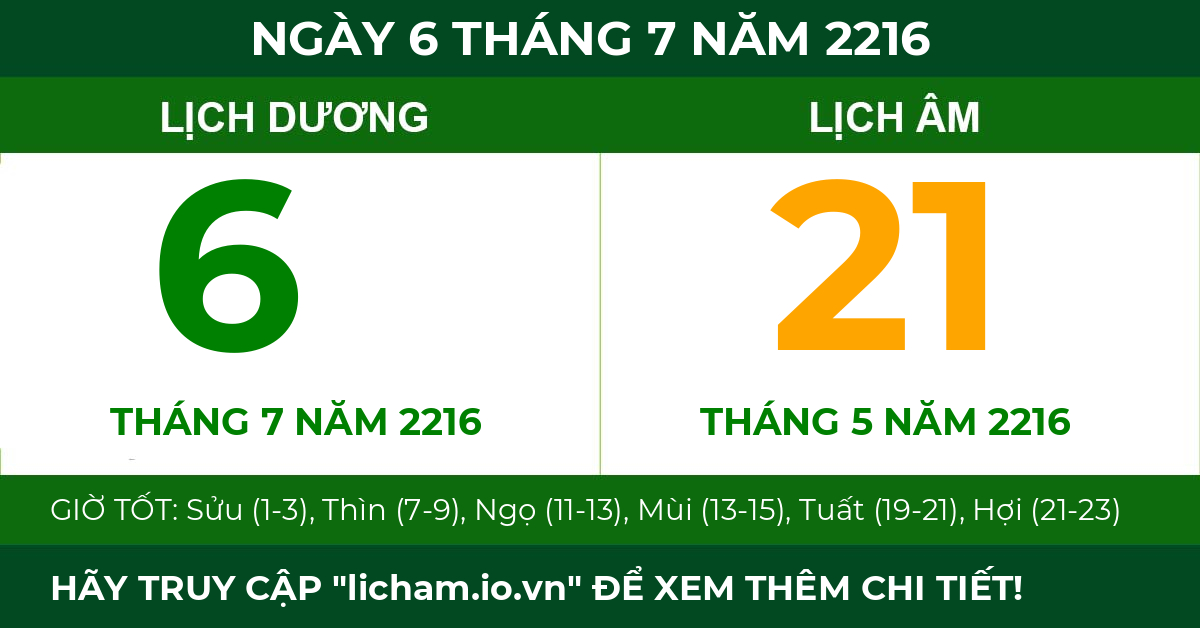 lịch âm ngày 6 tháng 7 năm 2216