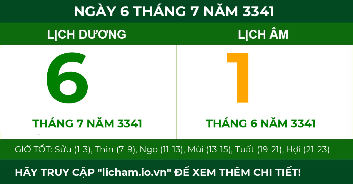 lịch âm ngày 6 tháng 7 năm 3341