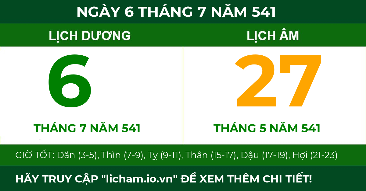 lịch âm ngày 6 tháng 7 năm 541