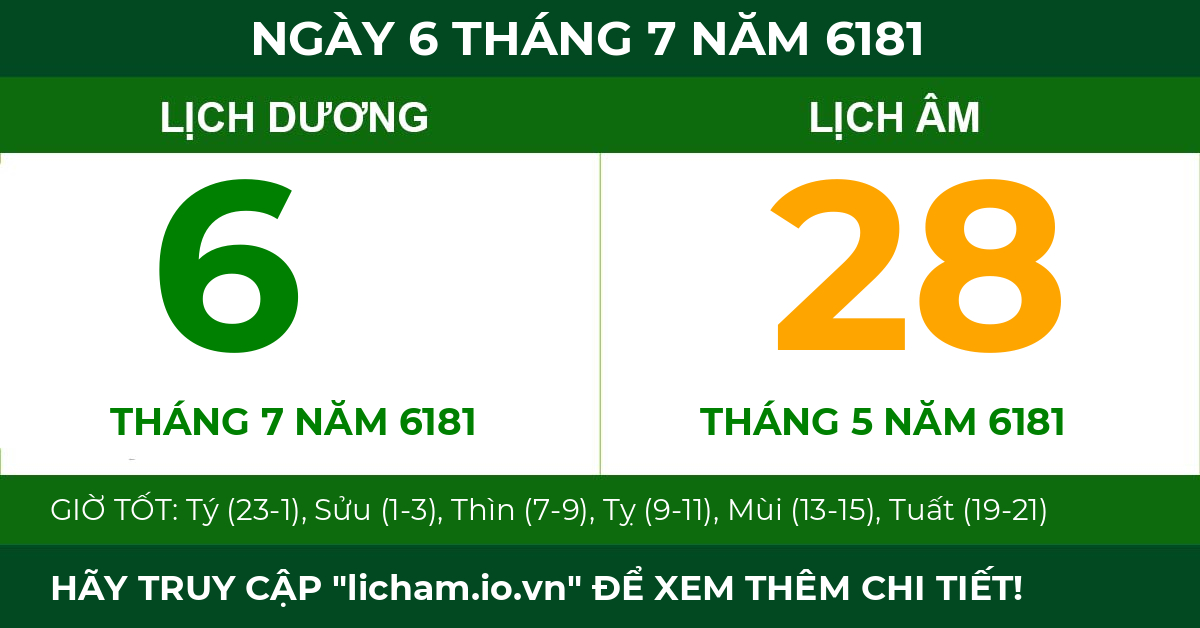 lịch âm ngày 6 tháng 7 năm 6181