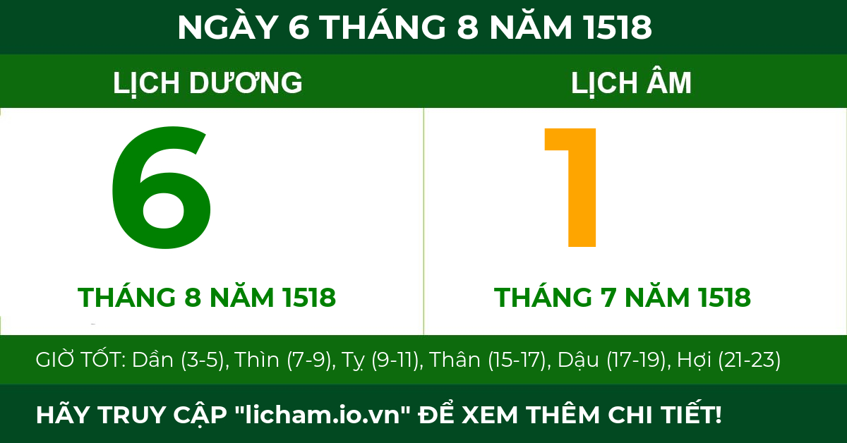 lịch âm ngày 6 tháng 8 năm 1518