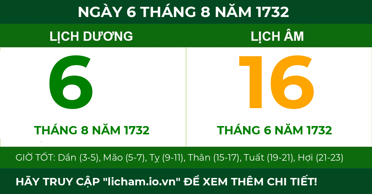 lịch âm ngày 6 tháng 8 năm 1732