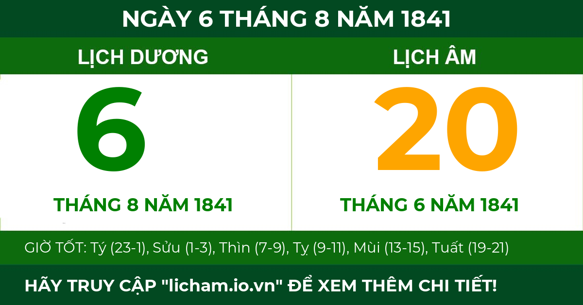 lịch âm ngày 6 tháng 8 năm 1841