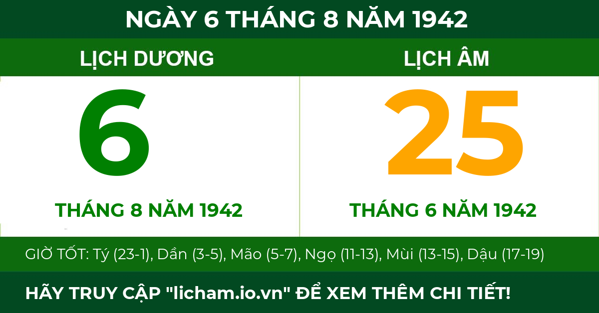 lịch âm ngày 6 tháng 8 năm 1942