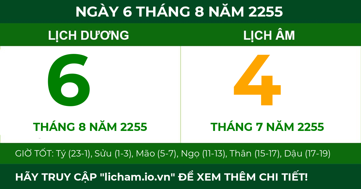lịch âm ngày 6 tháng 8 năm 2255