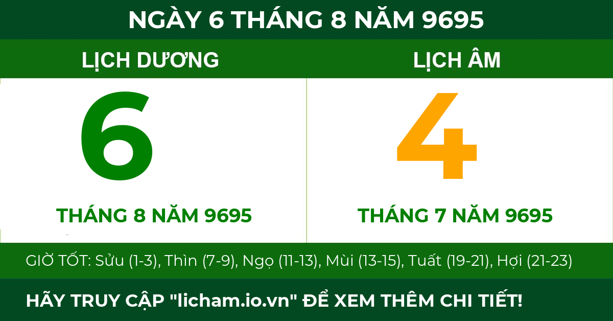 lịch âm ngày 6 tháng 8 năm 9695
