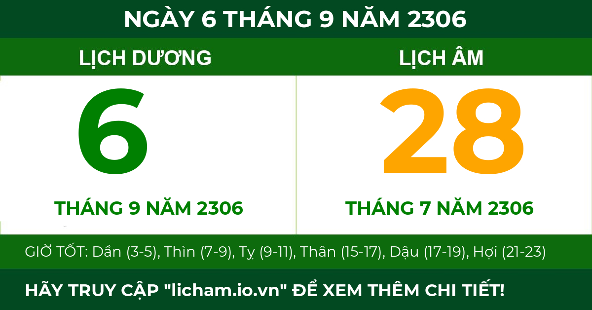 lịch âm ngày 6 tháng 9 năm 2306