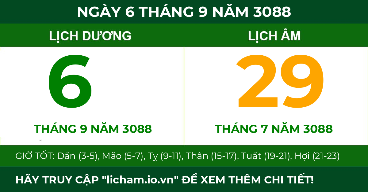 lịch âm ngày 6 tháng 9 năm 3088