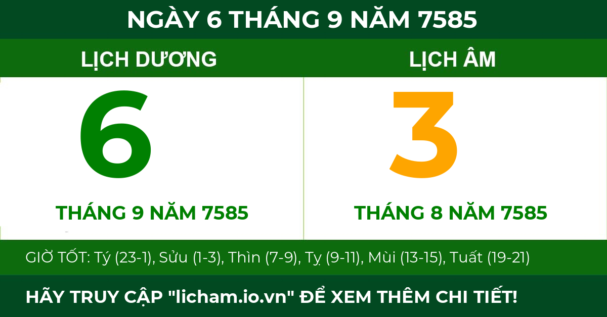 lịch âm ngày 6 tháng 9 năm 7585