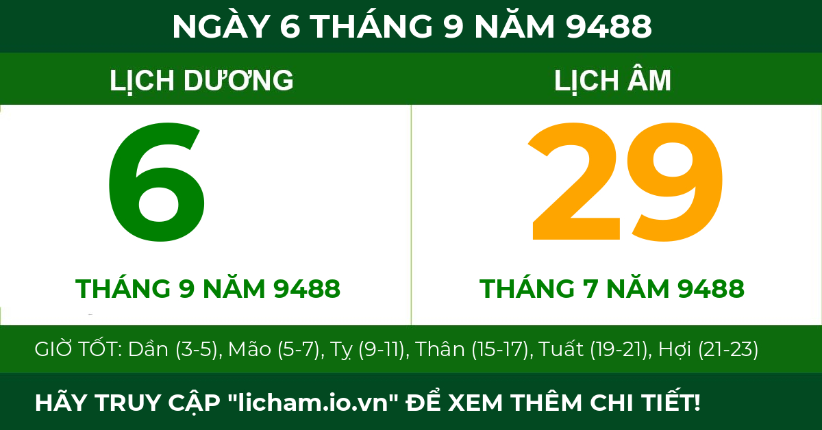 lịch âm ngày 6 tháng 9 năm 9488