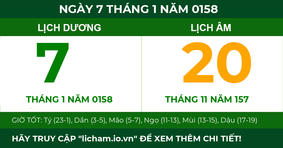 lịch âm ngày 7 tháng 1 năm 0158