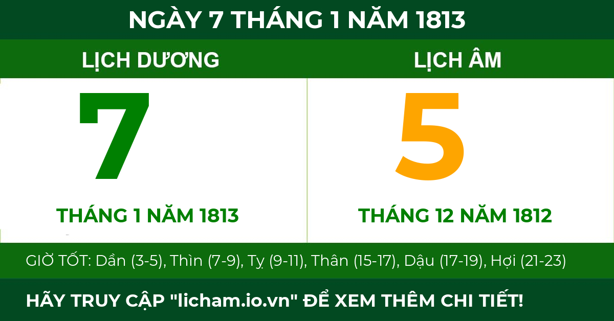 lịch âm ngày 7 tháng 1 năm 1813
