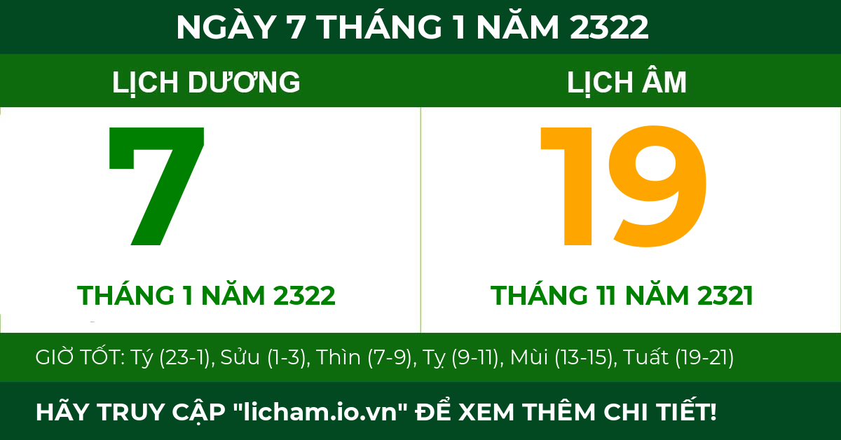 lịch âm ngày 7 tháng 1 năm 2322