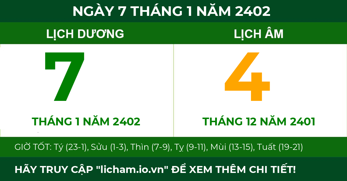 lịch âm ngày 7 tháng 1 năm 2402