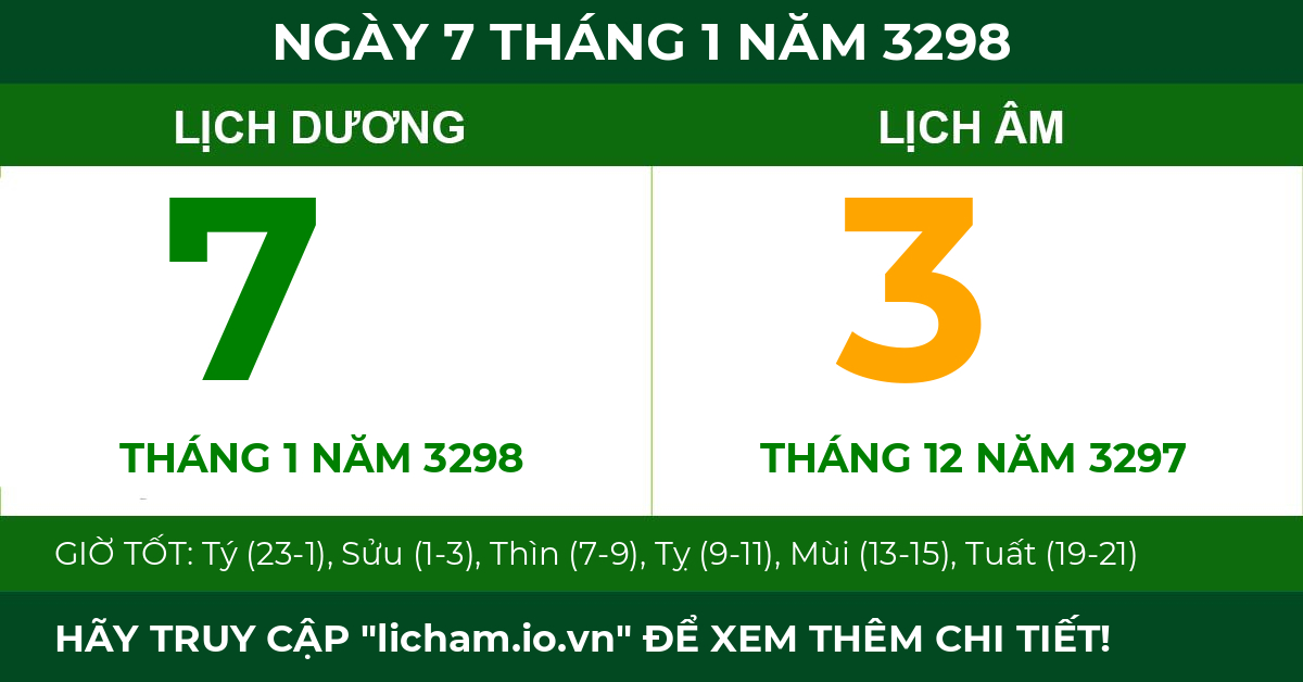 lịch âm ngày 7 tháng 1 năm 3298