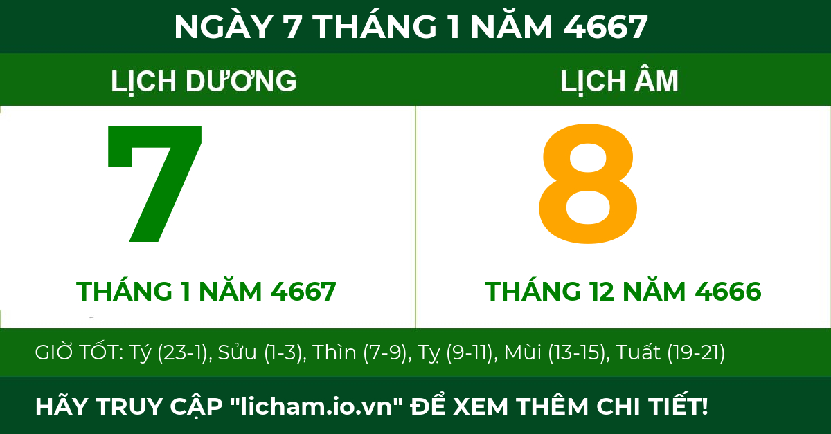 lịch âm ngày 7 tháng 1 năm 4667