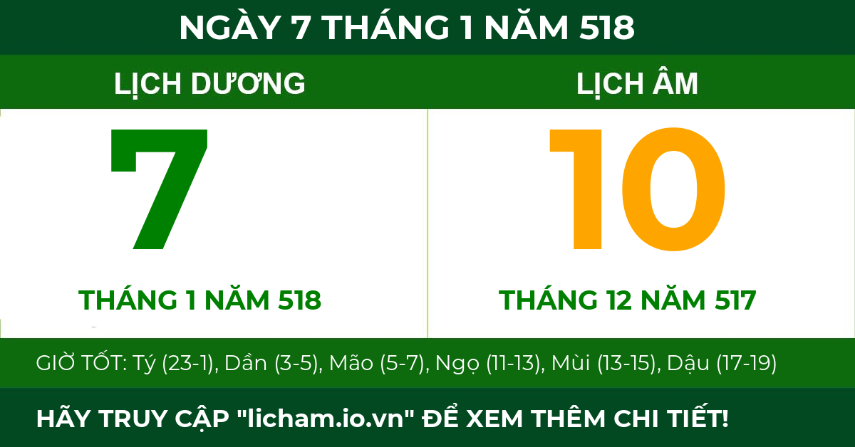 lịch âm ngày 7 tháng 1 năm 518