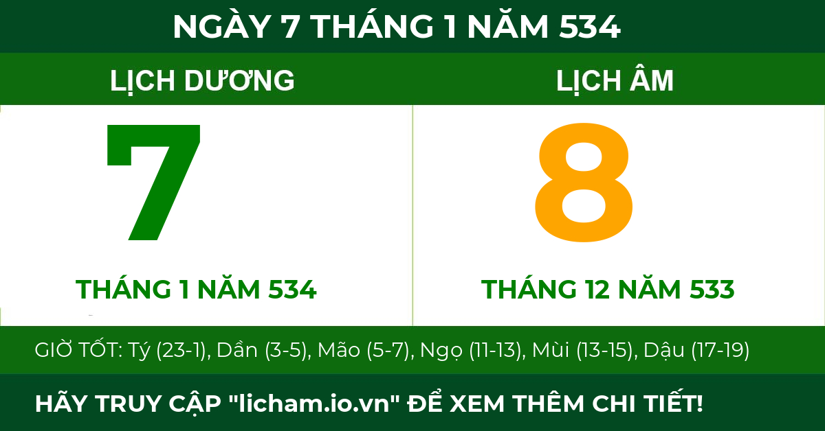 lịch âm ngày 7 tháng 1 năm 534