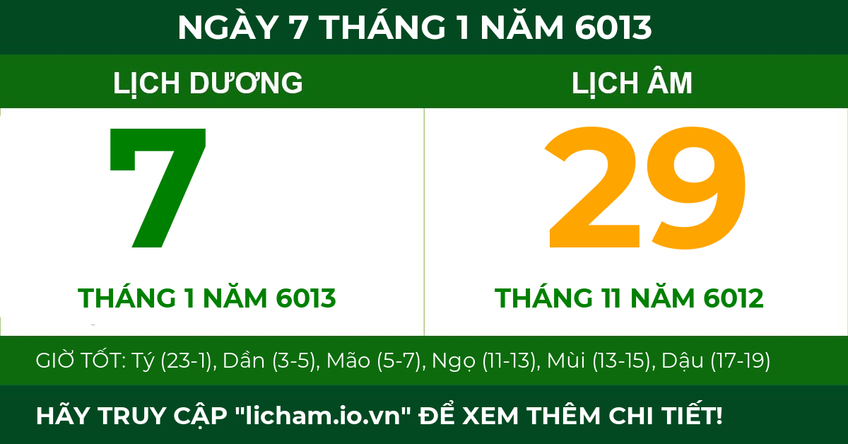 lịch âm ngày 7 tháng 1 năm 6013
