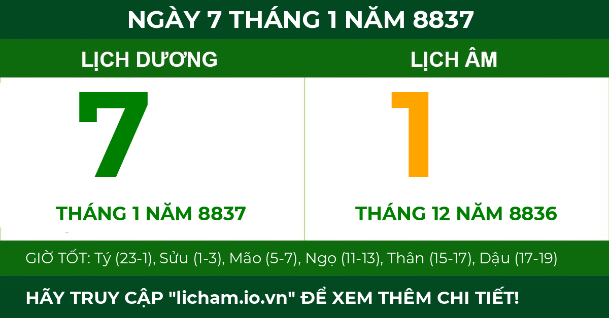 lịch âm ngày 7 tháng 1 năm 8837