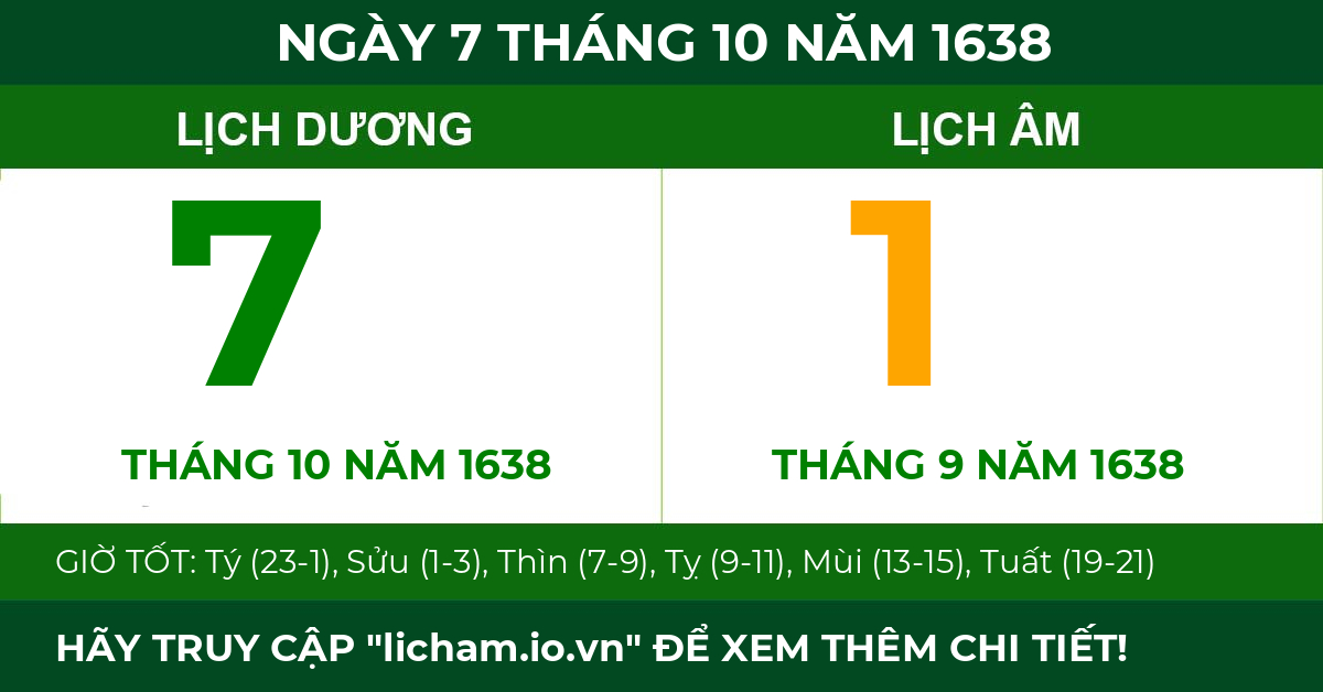 lịch âm ngày 7 tháng 10 năm 1638