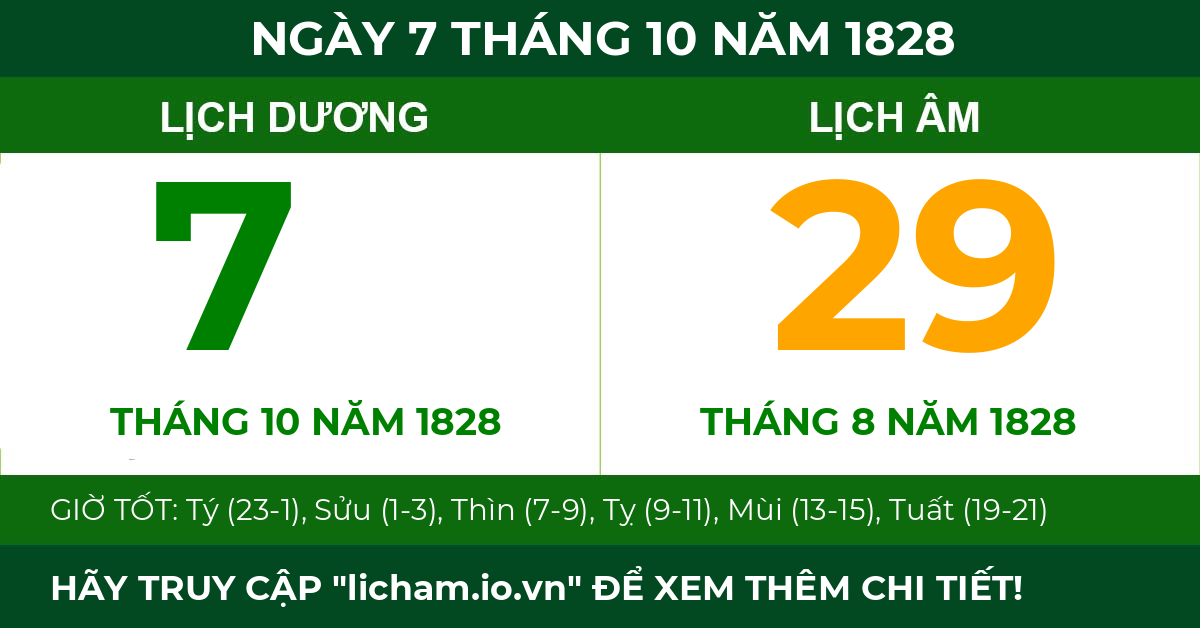 lịch âm ngày 7 tháng 10 năm 1828