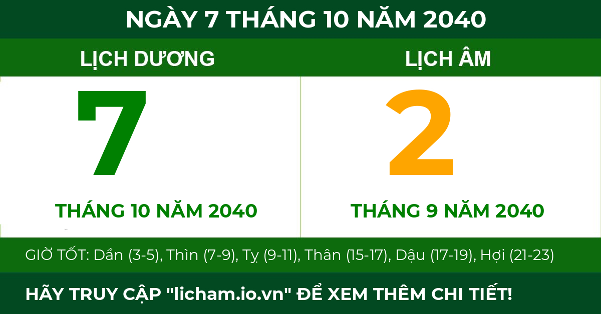lịch âm ngày 7 tháng 10 năm 2040