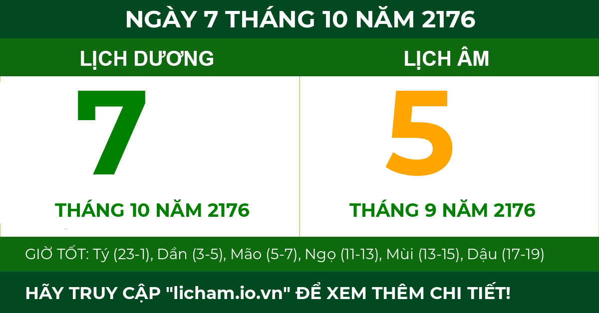 lịch âm ngày 7 tháng 10 năm 2176