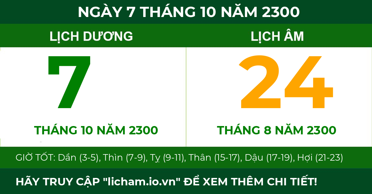 lịch âm ngày 7 tháng 10 năm 2300
