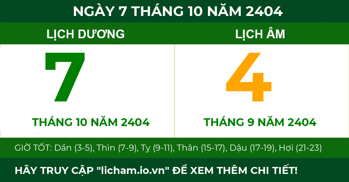 lịch âm ngày 7 tháng 10 năm 2404